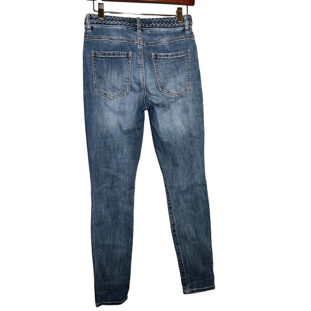 Cabi Jeans Womens 2 Blue Skinny Button Fly Braided Waist High Rise Denim Stretch